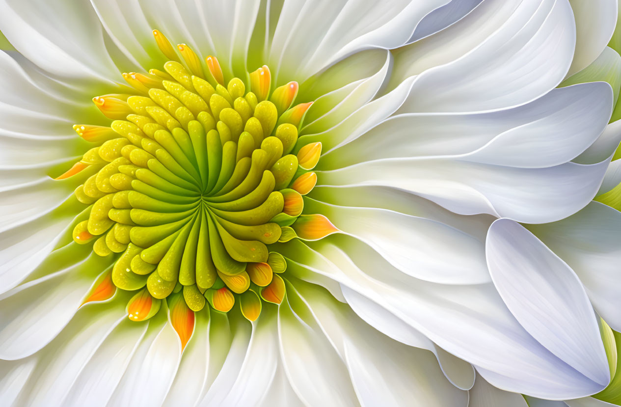 Close-Up White Flower with Vibrant Green and Yellow Center