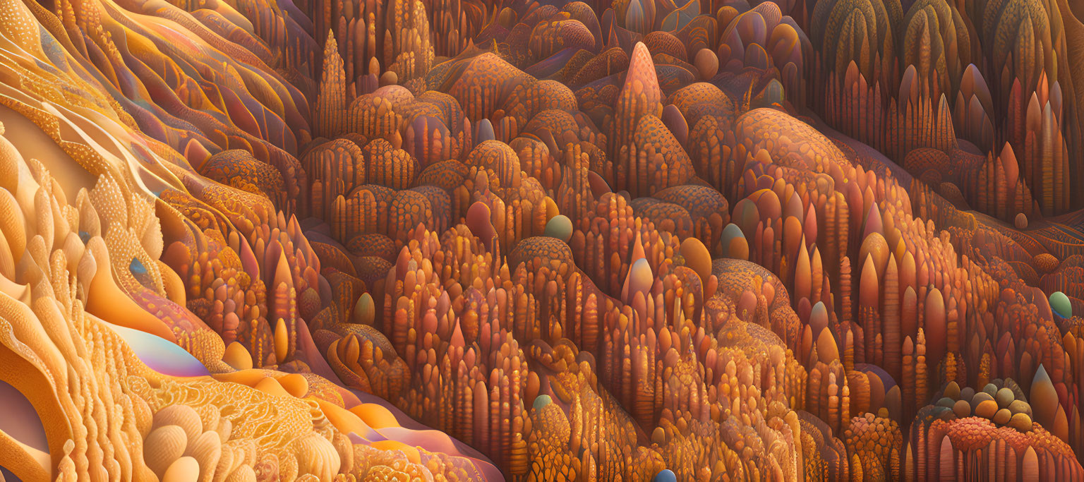 Surreal landscape with organic shapes in warm hues