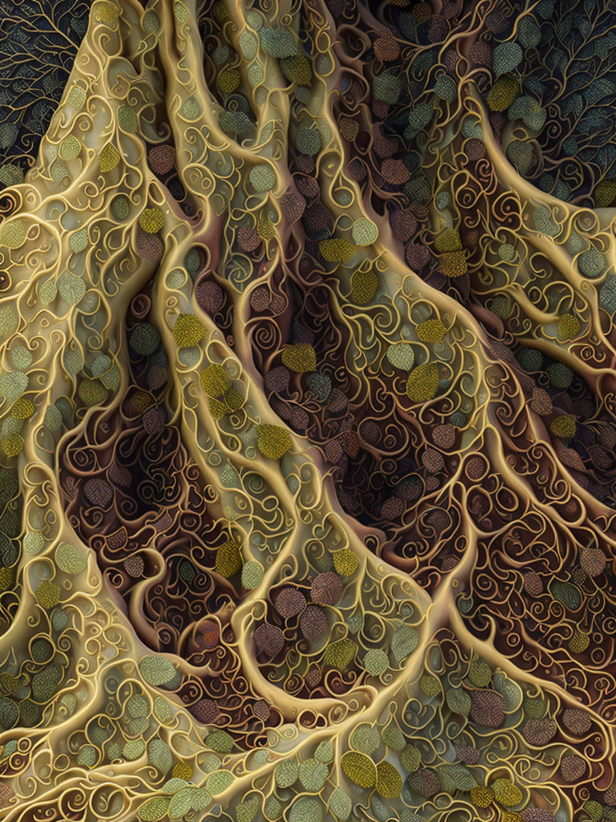 Organic fractal art with tree-like structure in earthy tones