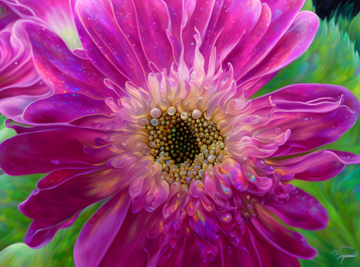 Close-up of Pink Gerbera Daisy with Dewdrops: Detailed Textures & Rich Colors