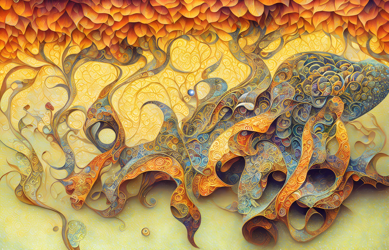 Colorful Abstract Art with Swirling Patterns in Warm Tones
