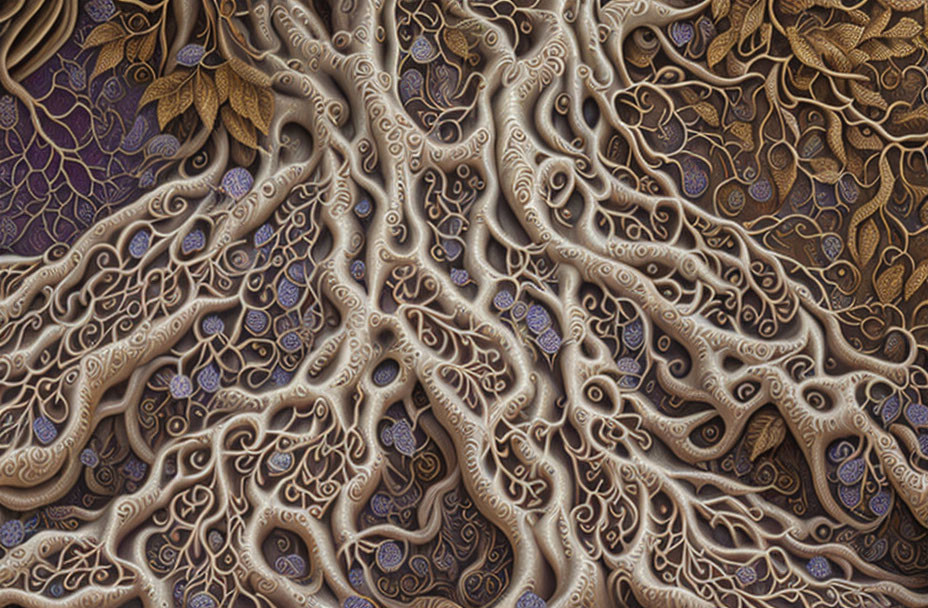 Detailed Stylized Tree Drawing on Purple Background