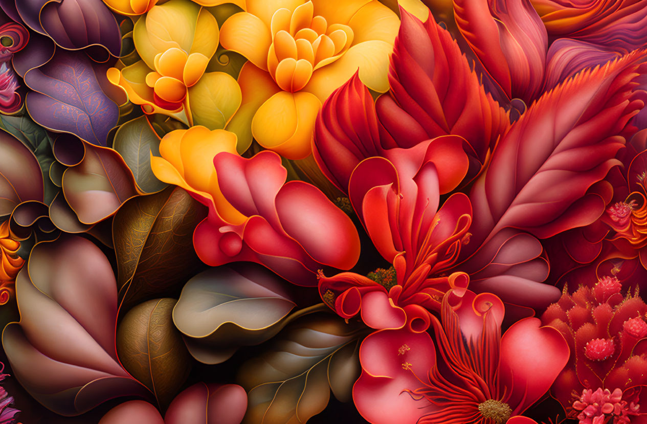 Colorful digital artwork featuring intricate floral patterns and textures.