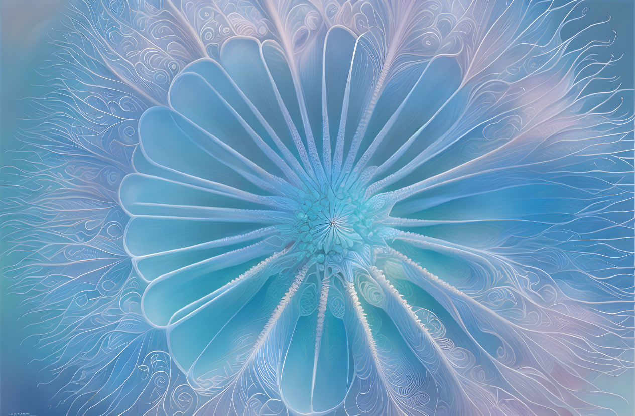 Intricate Blue and White Fractal Art with Cosmic Patterns