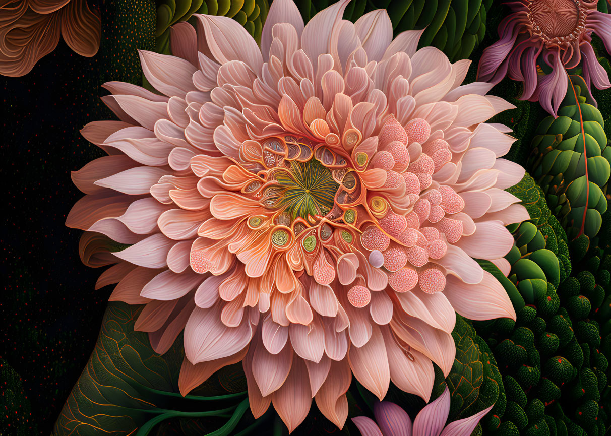 Detailed Floral Digital Artwork with Vibrant Colors & Fractal Patterns