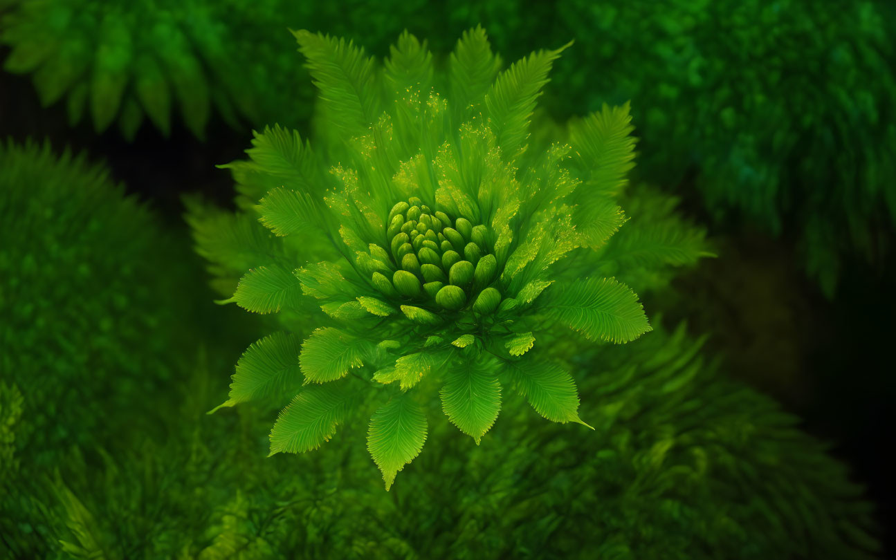 Detailed Green Plant with Radiating Leaves in Rosette Pattern