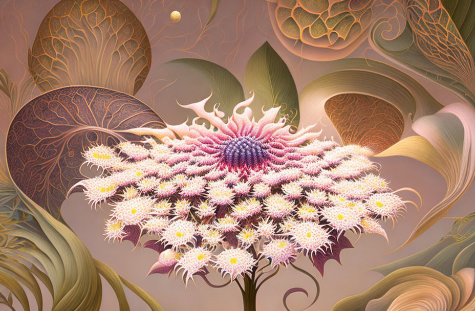 Fantasy digital plant with anemone-like bloom and pastel hues