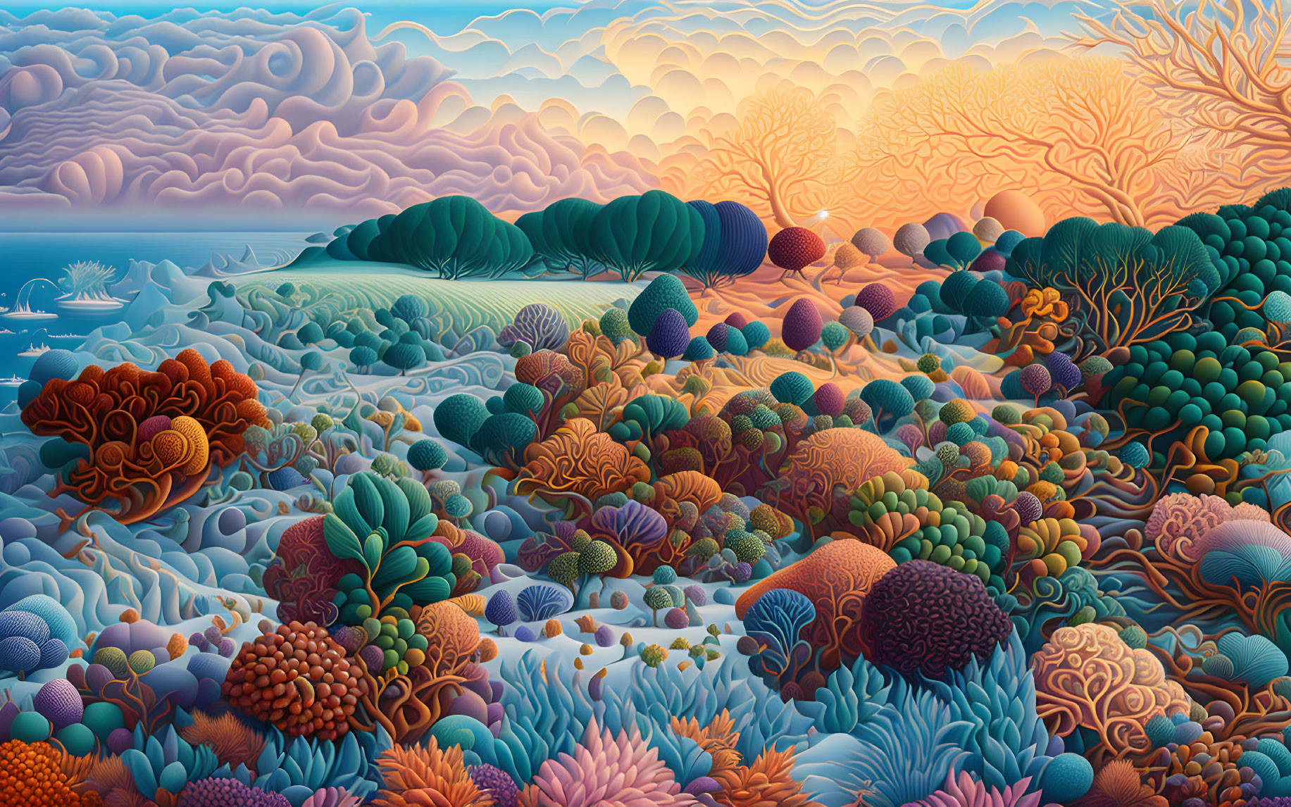 Colorful Flora in Otherworldly Forest Landscape