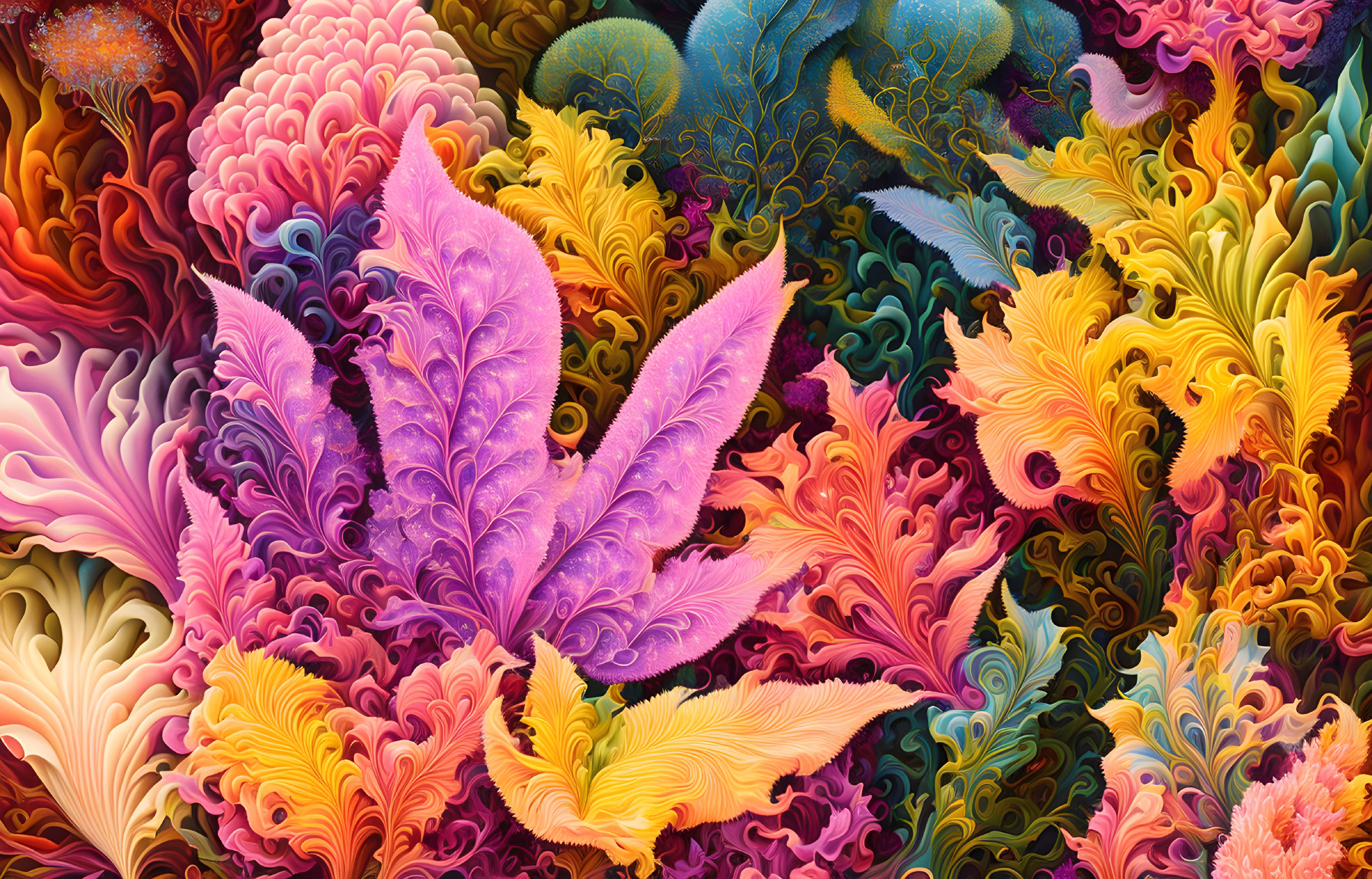 Colorful Abstract Botanical Digital Artwork with Textured Appearance