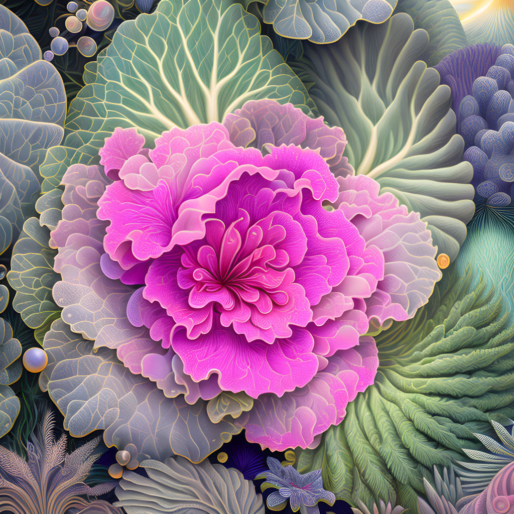 Vibrant Purple Ornamental Cabbage in Fractal-like Greenery