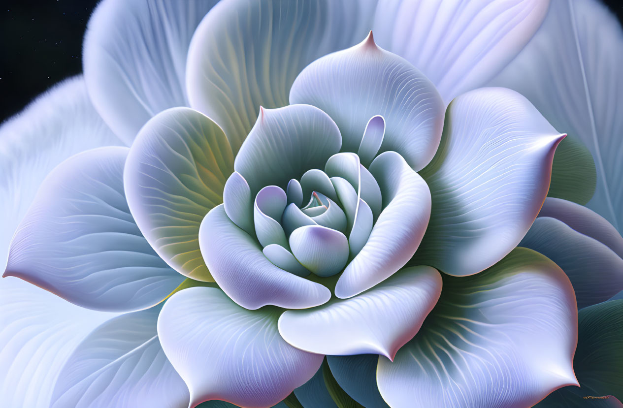 Detailed Digital Illustration of Delicate White Flower with Blue Undertones