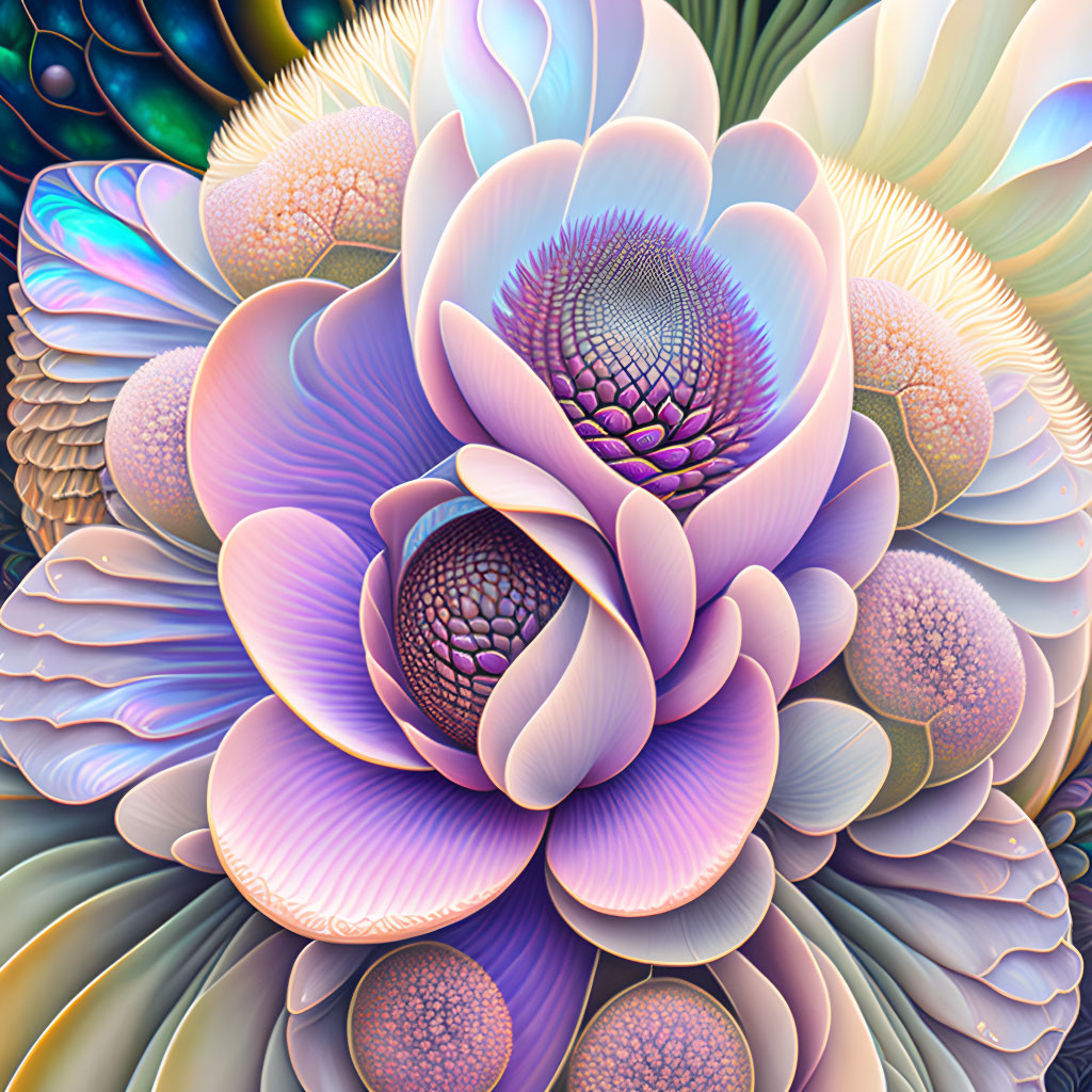 Abstract Fractal Art: Multi-Layered Flower in Pastel Colors