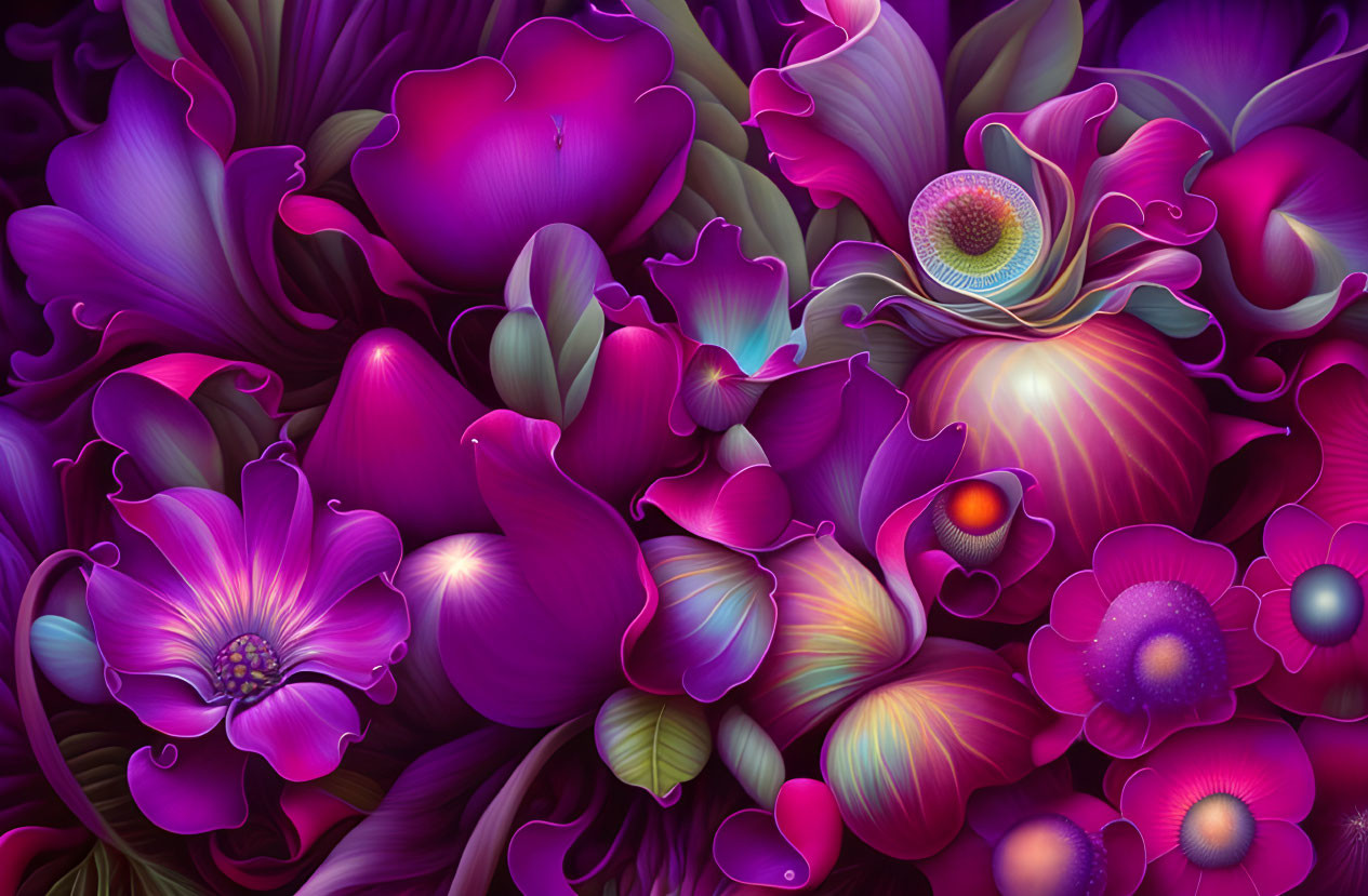 Colorful Stylized Flowers in Digital Artwork