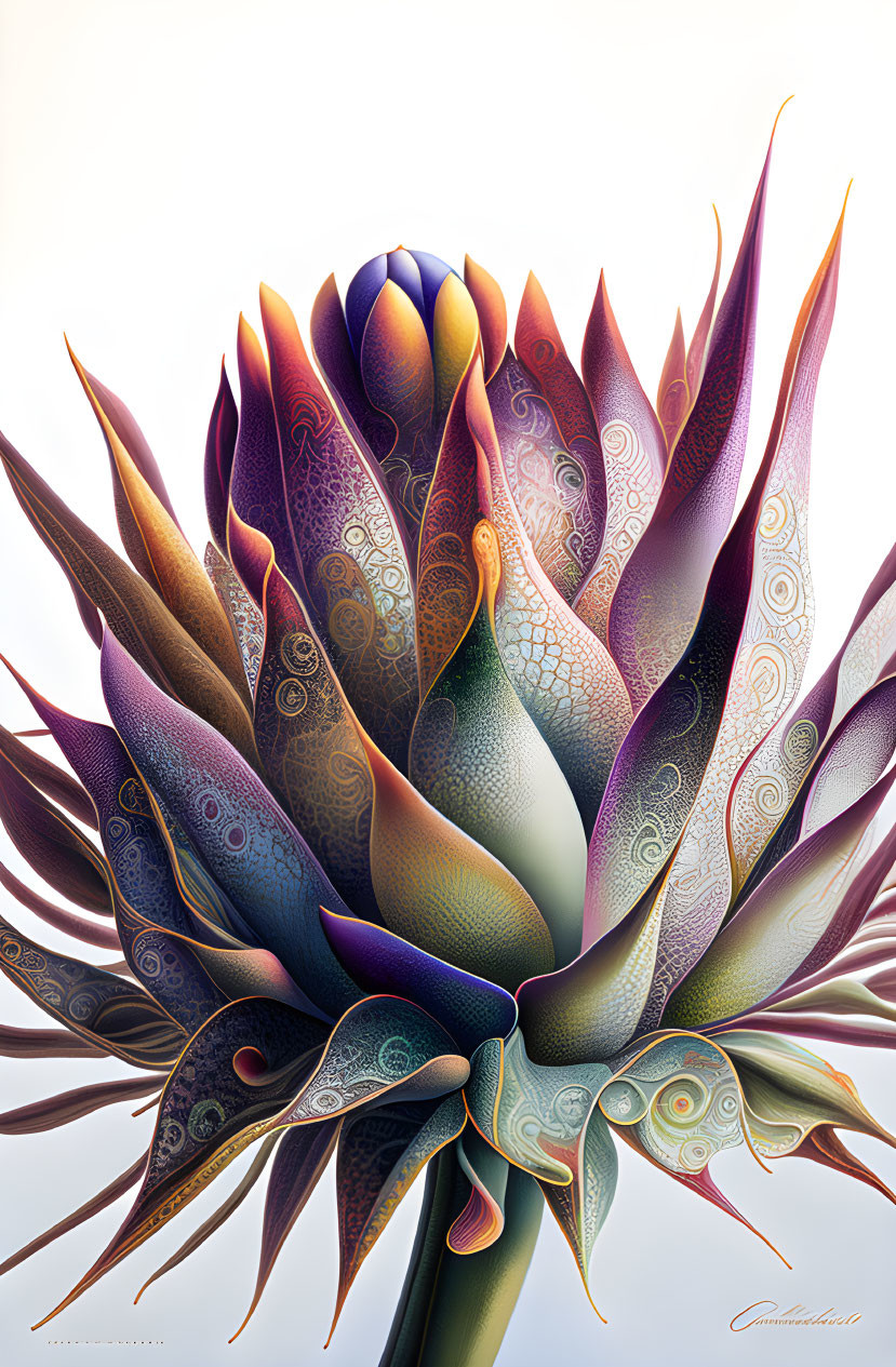 Vibrant digital artwork of a stylized flower with intricate patterns and gradient colors