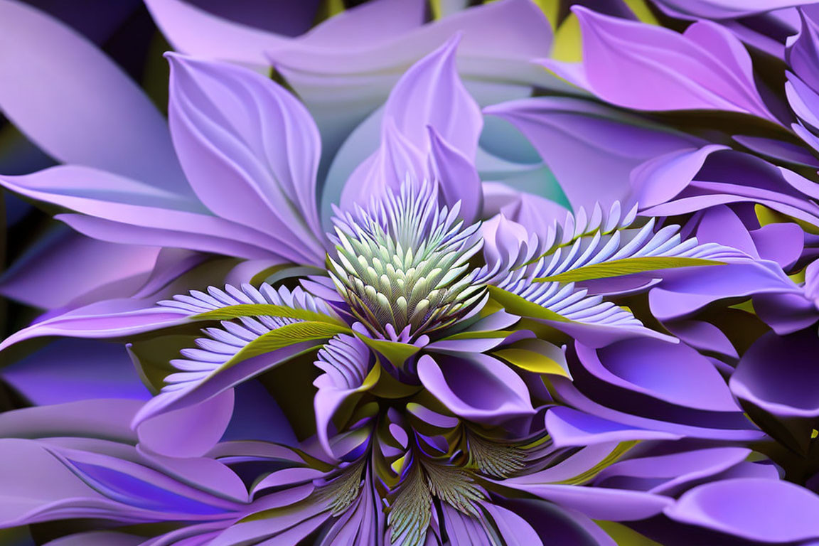 Abstract 3D digital art with purple and blue blossoms