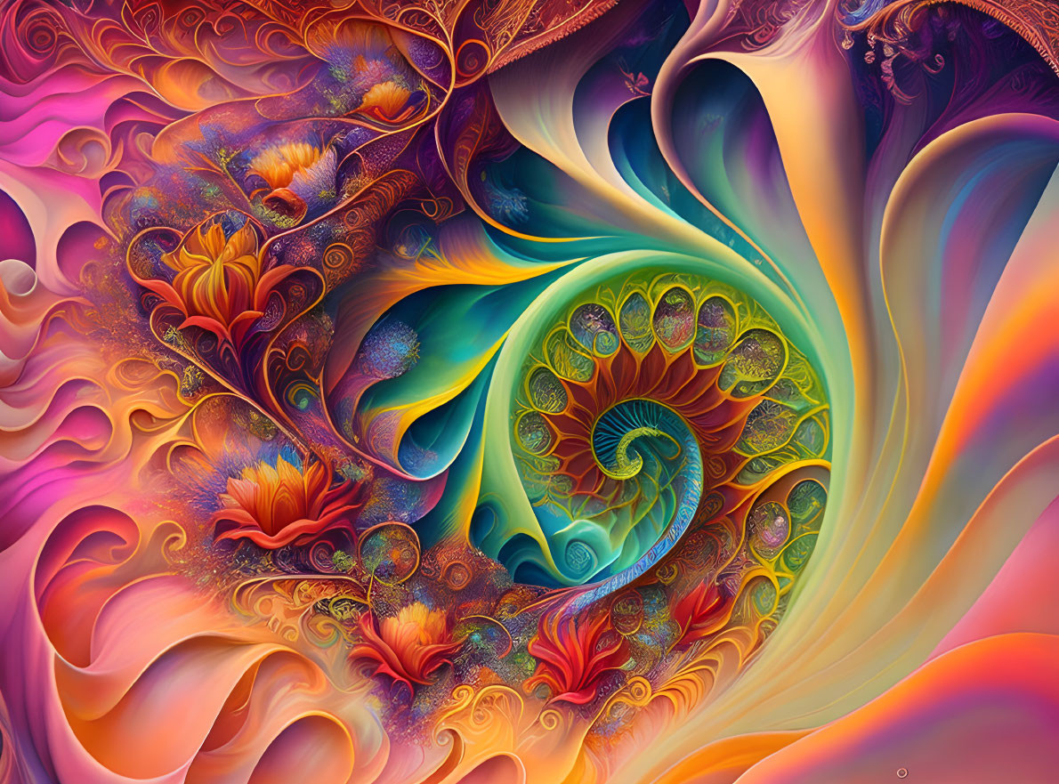 Colorful Abstract Fractal Image with Swirling Patterns and Intricate Details