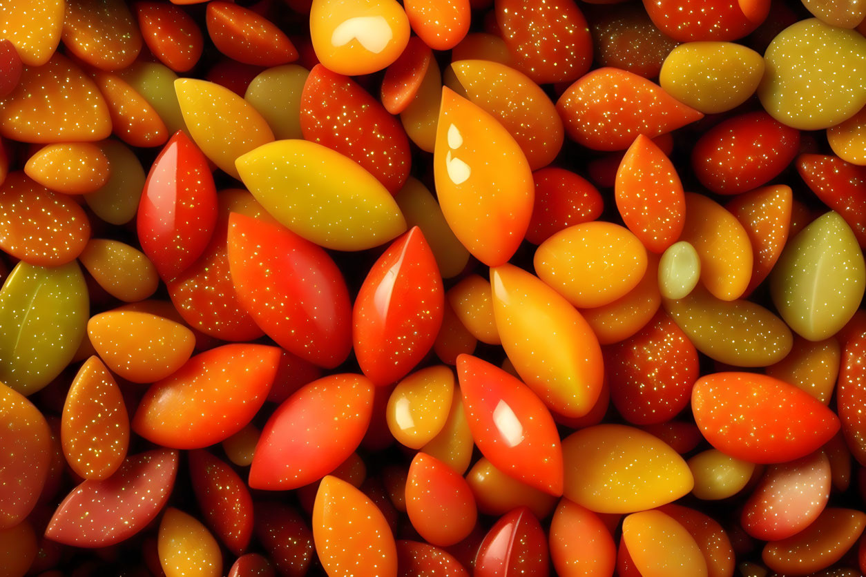 Vibrant candy-coated chocolate in red, orange, and yellow hues