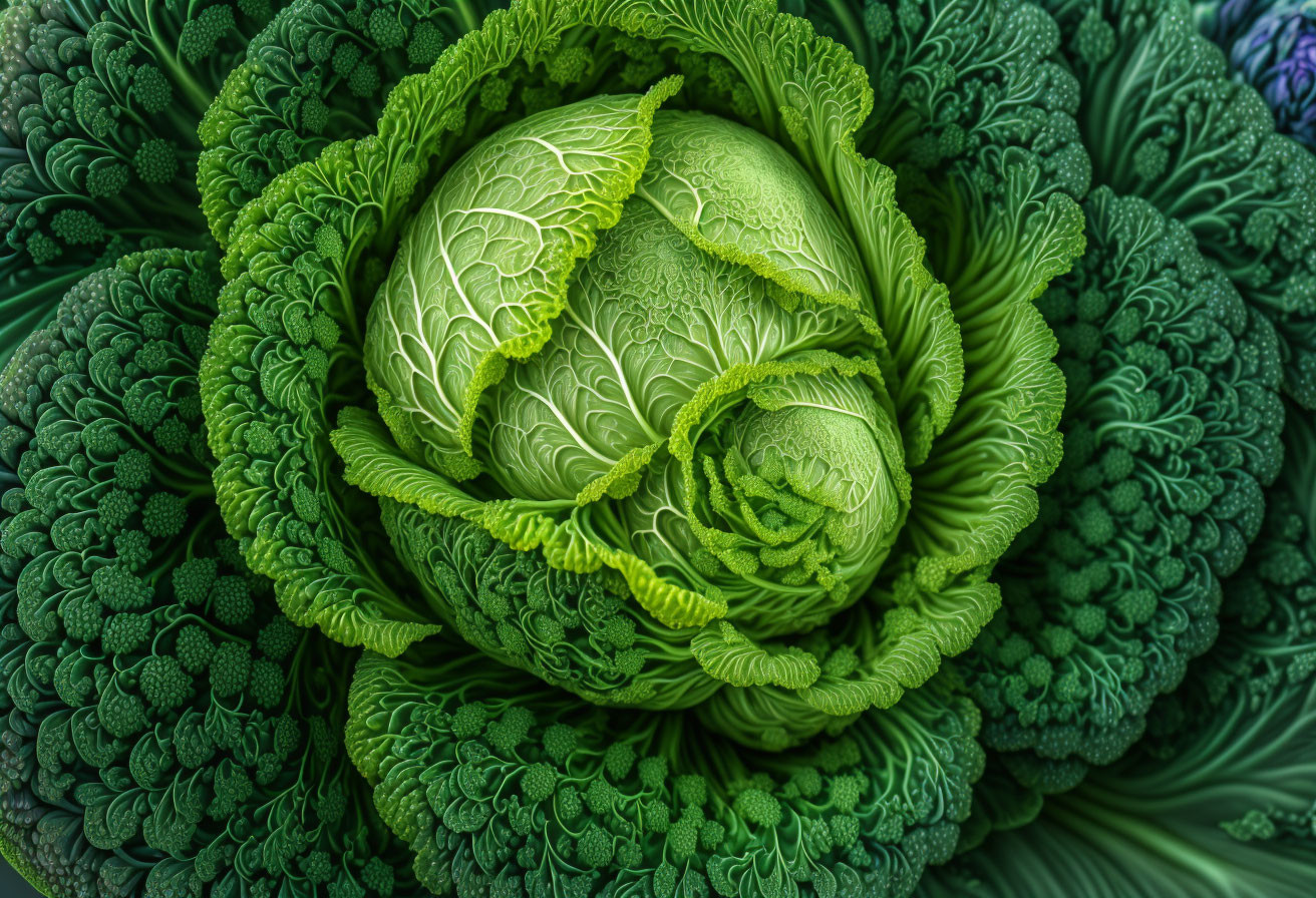 Vibrant Green Ornamental Cabbage with Intricate Leaf Patterns