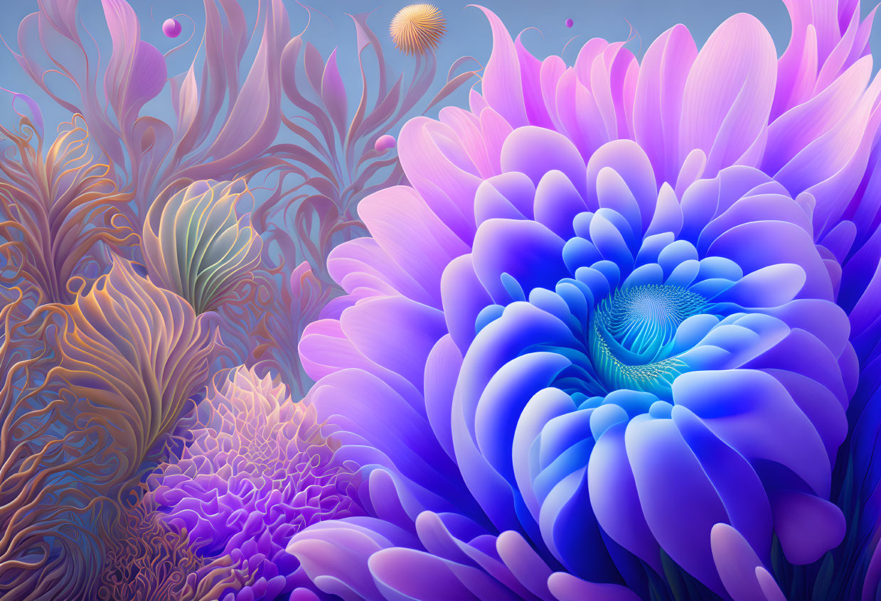 Detailed Digital Art: Large Purple Flower in Surreal Landscape