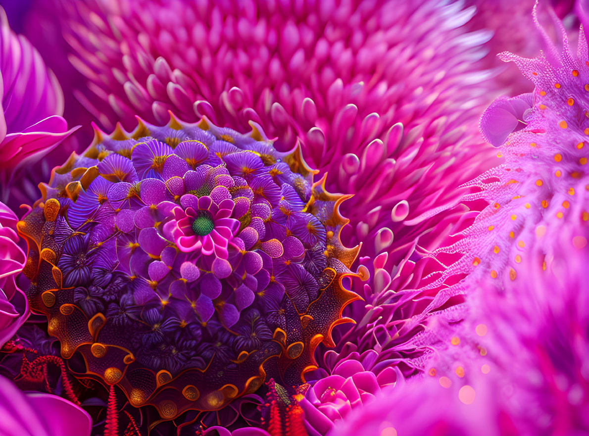 Colorful fractal flowers artwork in purple, pink, and orange