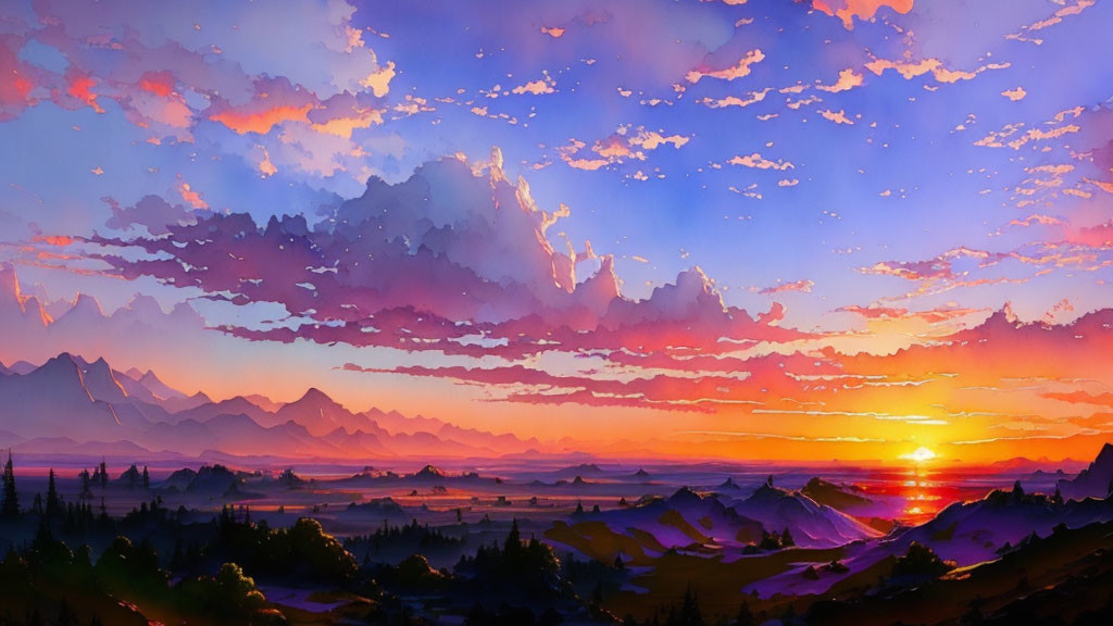 Panoramic Sunrise Landscape with Vibrant Sky Colors