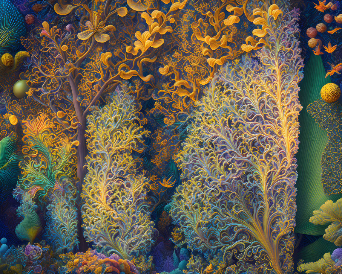 Detailed Fantastical Underwater Scene with Vibrant Coral Structures