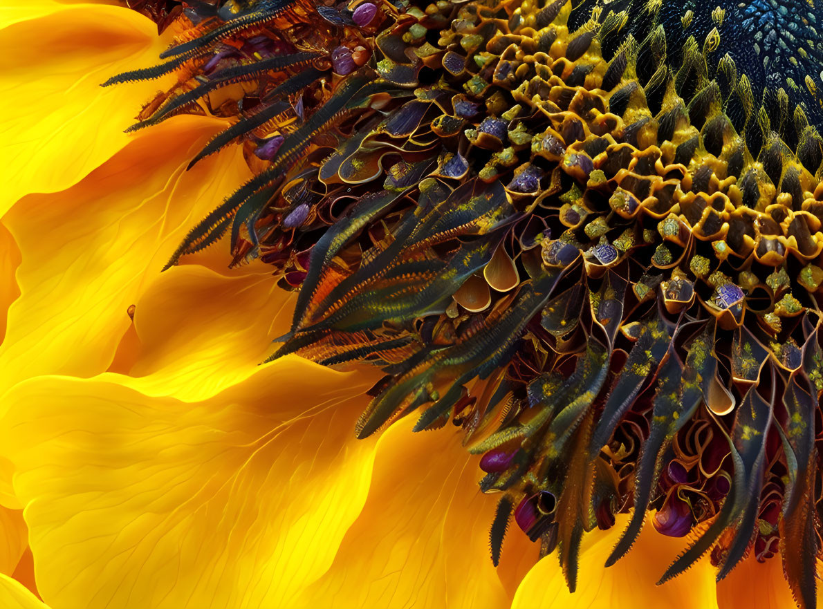 Detailed View of Vibrant Sunflower with Yellow Petals and Water Droplets