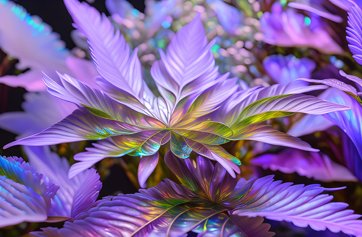 Colorful Digital Artwork of Luminescent Multicolored Foliage