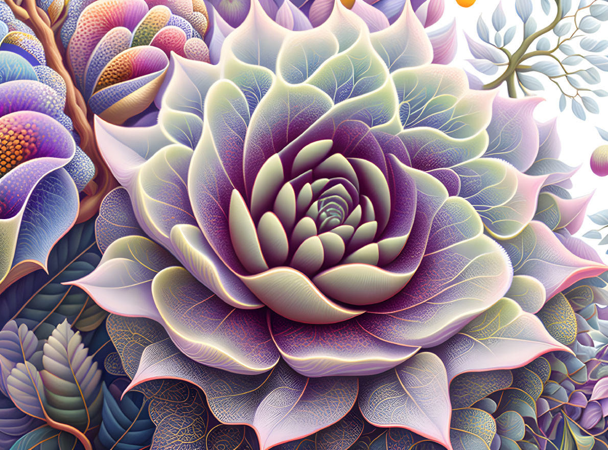 Colorful fractal-inspired digital artwork of a succulent in vibrant surroundings