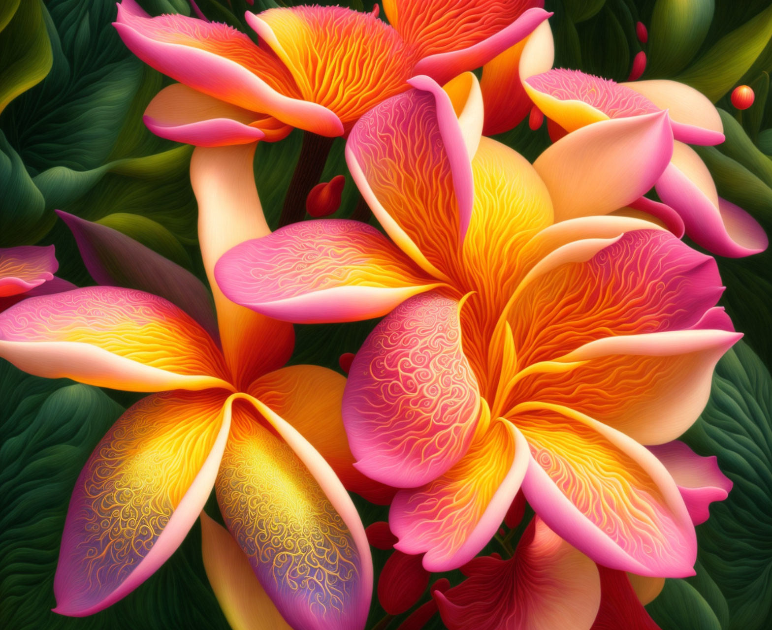 Colorful Plumeria Flowers Digital Art with Intricate Textures