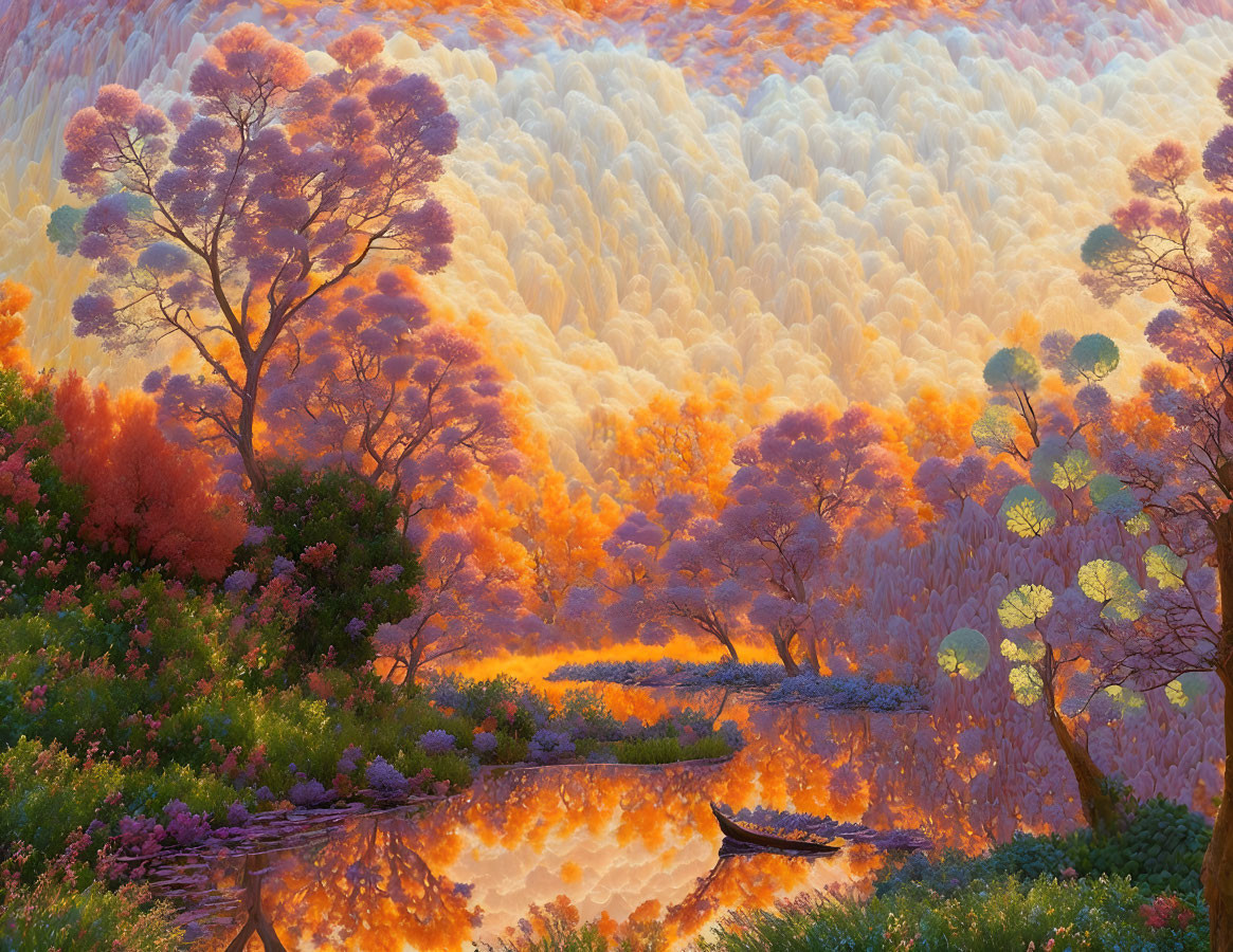 Vibrant orange and purple foliage in surreal landscape