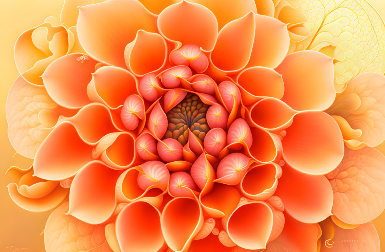 Colorful Digital Art: Orange Flower with Mandala Background