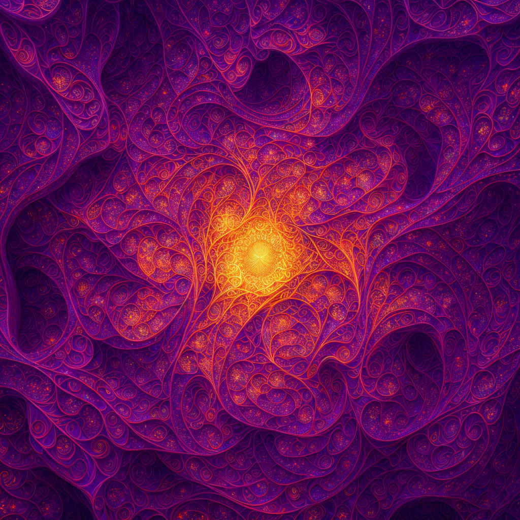 Intricate Purple and Gold Floral Fractal Design