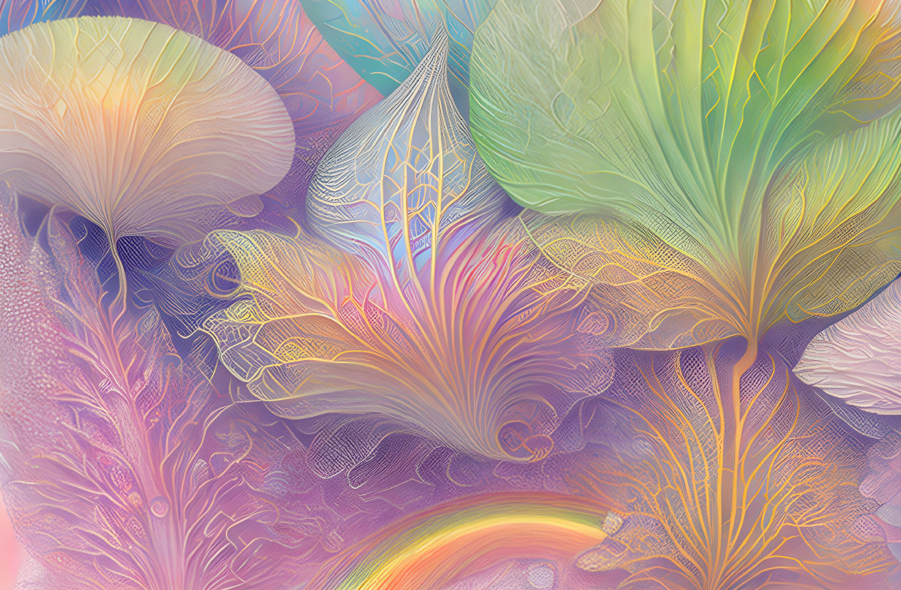 Colorful Abstract Art: Wavy Feather-Like Patterns on Pastel Background