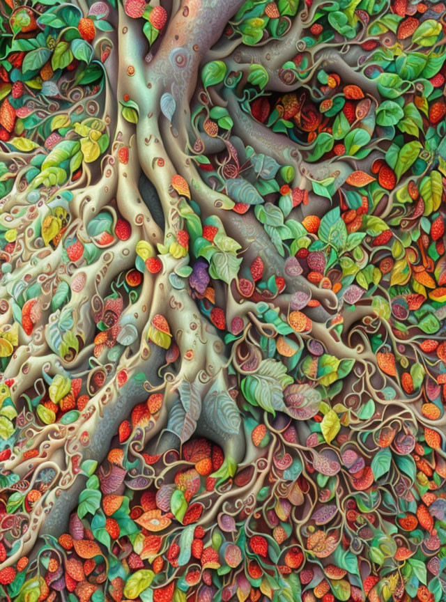 Colorful Stylized Tree Painting with Elaborate Branches