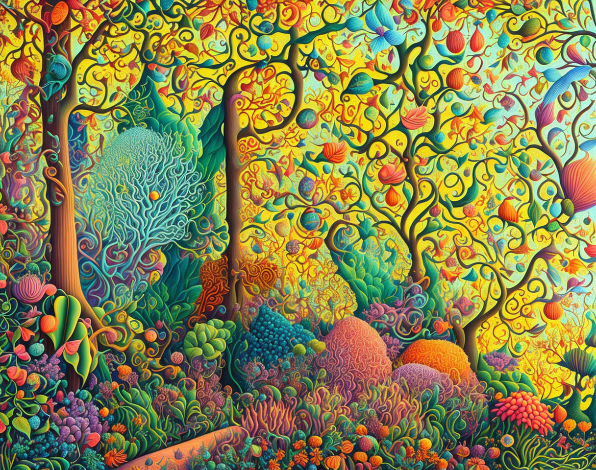 Colorful Psychedelic Forest with Fantastical Plants