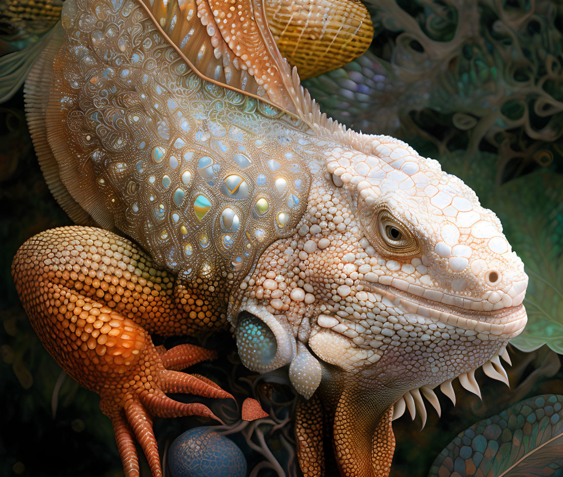 Detailed Hyper-Realistic Iguana Art with Elaborate Skin Patterns