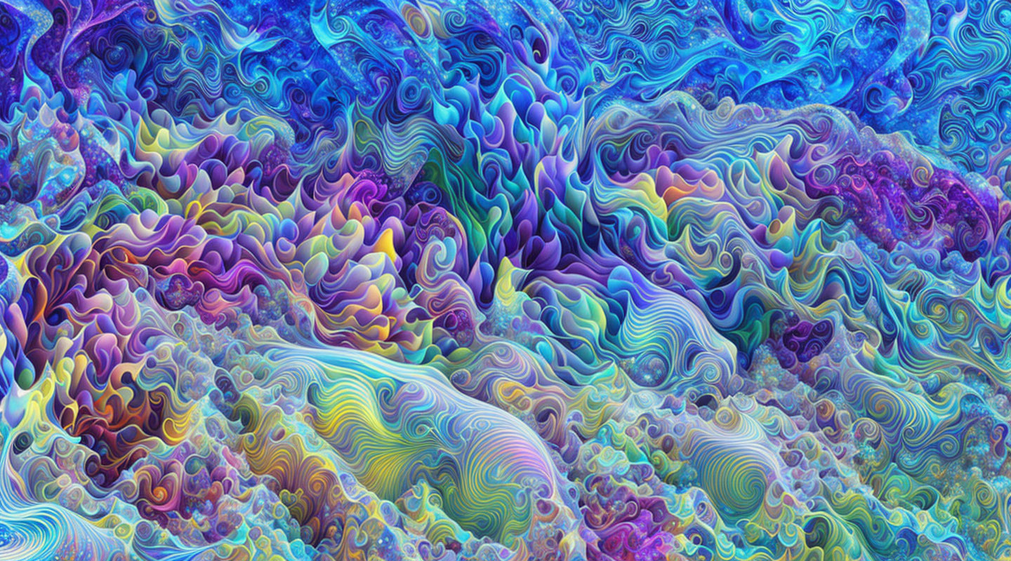 Colorful Psychedelic Swirls Artwork in Blues, Purples, and Yell