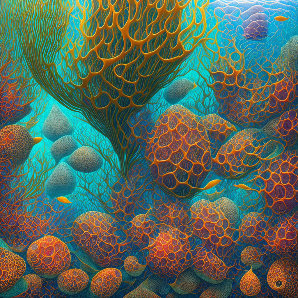 Colorful Underwater Scene with Stylized Coral and Fish