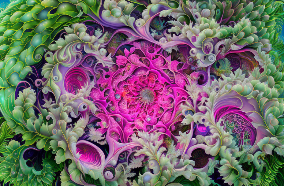 Colorful Fractal Art: Green to Purple Organic Landscape