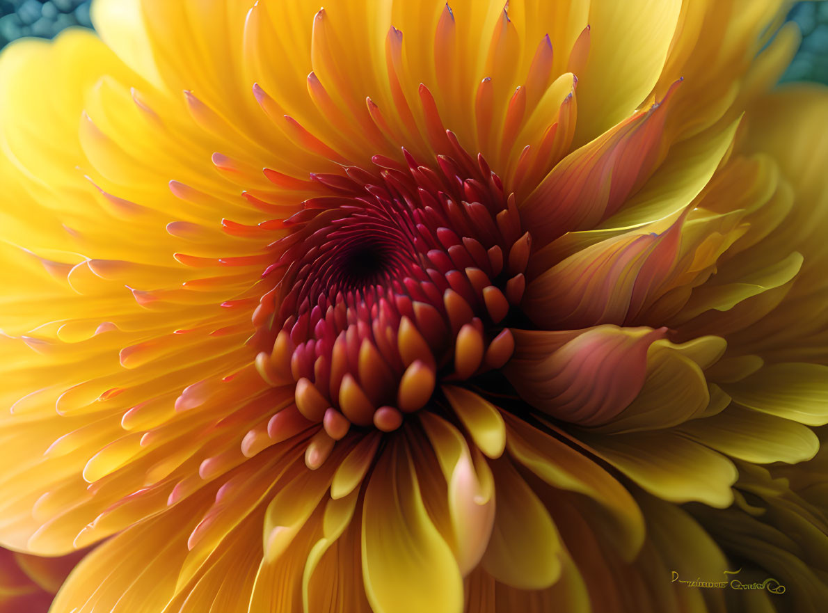 Close-up of Vibrant Yellow Flower with Red Center and Orange Tips