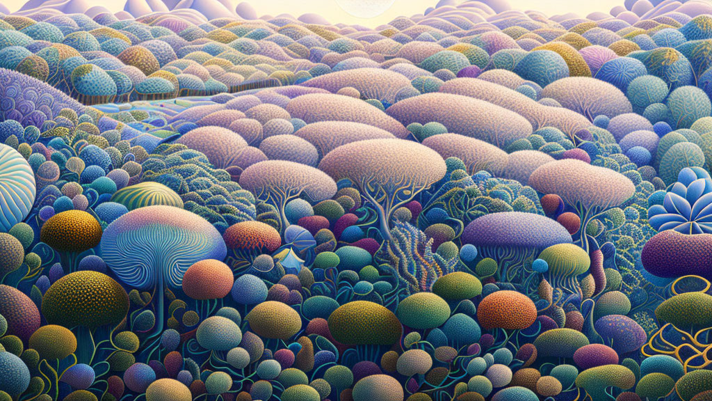 Colorful Psychedelic Landscape with Tree-Like Formations