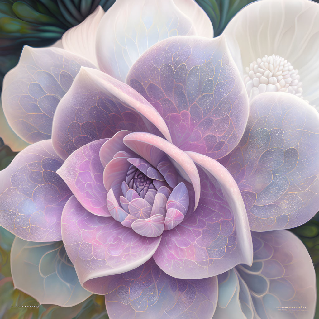 Detailed Digital Illustration of Blooming Flower with Purple and White Petals