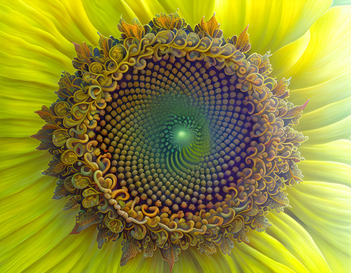 Colorful fractal art: Sunflower-inspired swirling patterns