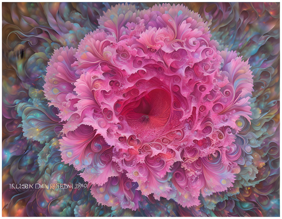 Colorful floral fractal digital artwork in pink, purple, and blue