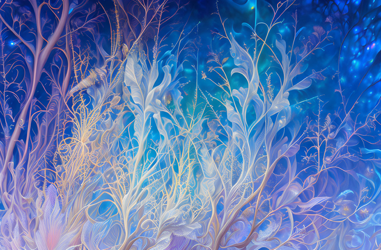 Enchanting Underwater Fantasy Illustration in Blue and Purple Hues