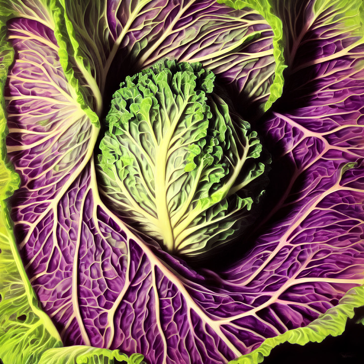 Colorful digital artwork: Purple cabbage with intricate leaf patterns