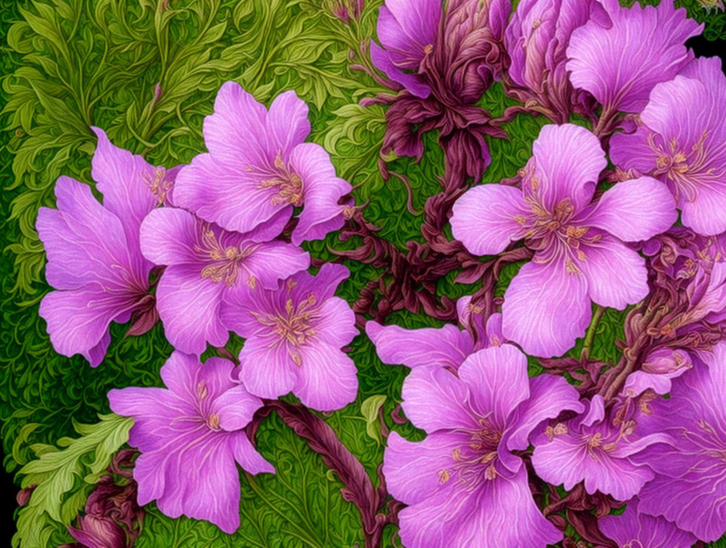 Vibrant Purple Geranium Flowers in Impressionist Style