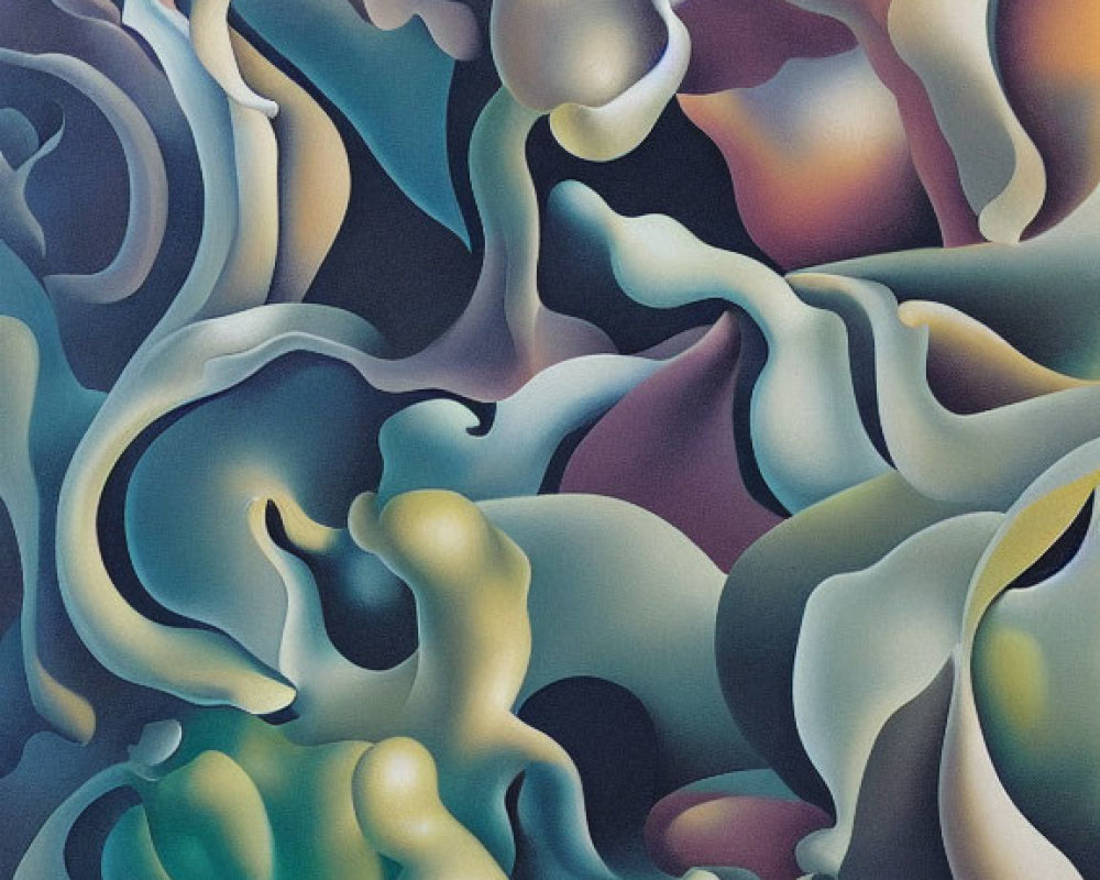 Abstract Painting with Fluid Organic Shapes in Cool and Warm Gradient Colors