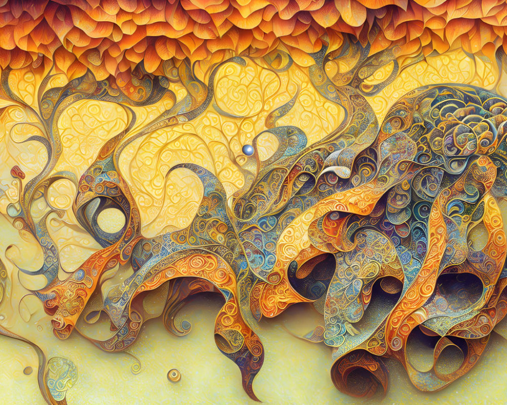 Colorful Abstract Art with Swirling Patterns in Warm Tones